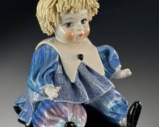 Signed LINO ZAMPIVA Ceramic Spaghetti Doll Figurine Blonde Hair Blue Dress Vintage Italian