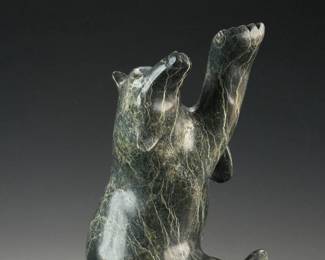 Noo Atsiaq Inuit Carved Walking Bear Sculpture Serpentine Stone Figure Signed