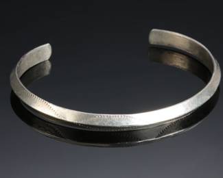 Vintage Native American Silver Hand Stamped Cuff Bracelet SZ: 6.25 Native American Jewelry