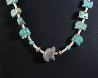 Native American Rabbit Fetish & Heishi Bead Necklace
