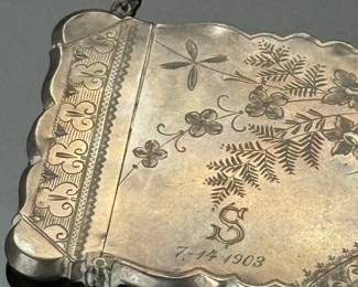 1903 Antique Sterling Silver Etched Card Case