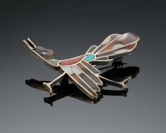 Zuni Multi-Stone Inlay Roadrunner Pin Brooch Native American Jewelry