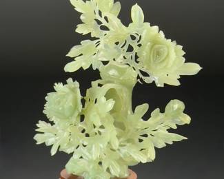 AS-IS Chinese Carved Faux Jade Foliate Plant Figurine Sculpture