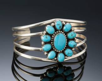 Navajo Sterling Silver & Sleeping Beauty Turquoise Cuff Bracelet Signed L Begay SZ: 6.5 Native American Jewelry