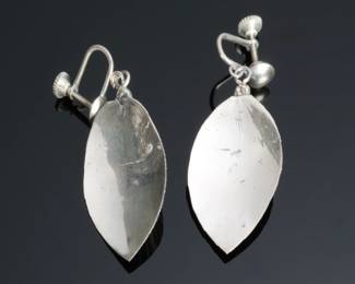 Silver & Turquoise Leaf Earrings Clip-On