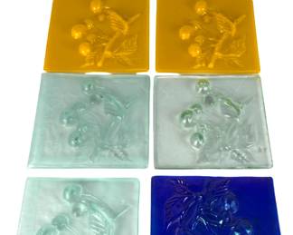 Lot of 8 9x9in Studio Art Fused Glass Tiles/Panels Cherry Branch & Leaf
