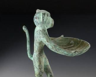 Antique Metal Monkey with Shell Soap Dish