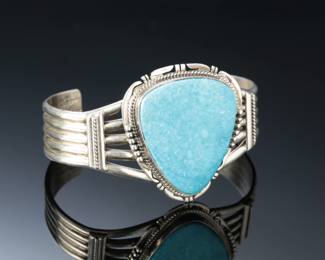 Navajo John Nelson Silver & Kingman Waterweb Turquoise Cuff Bracelet SZ: 6.5 Native American Jewelry