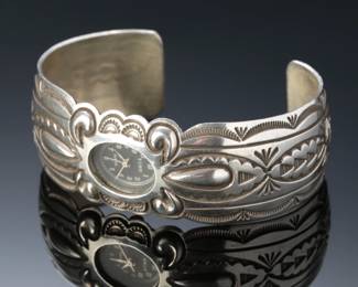 Navajo Arnold Blackgoat Sterling Silver Watch Cuff Native American Jewelry SZ: 7