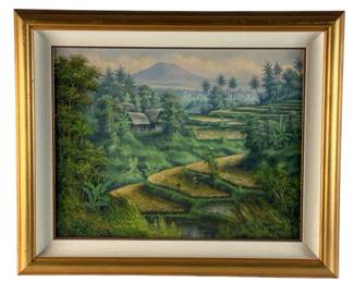 Original Art Bali Landscape Painting D. Sulaiman Tegalalang Rice Terraces