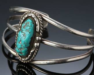 Vintage Navajo Sterling Silver & Turquoise Nugget Cuff Bracelet SZ: 6.25 Native American Jewelry