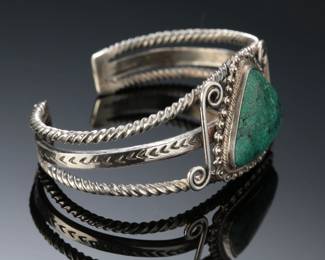 Vintage Navajo Sterling Silver & Nevada Turquoise Cuff Bracelet SZ: 6 Native American Jewelry
