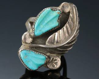 Navajo Silver & Turquoise Ring SZ: 7 Native American Jewelry
