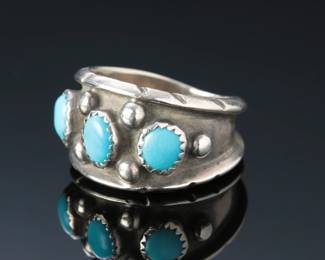 Navajo Silver & Turquoise Ring SZ: 8.25 Signed Native American Jewelry