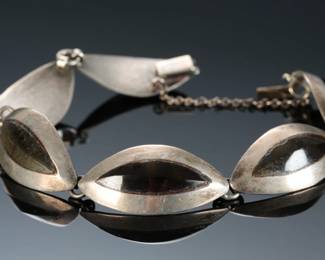 Vintage Mexican Sterling Silver & Obsidian Bracelet TAXCO BETO