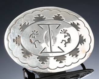 Navajo Hopi Sterling Silver Overlay Kokopelli Belt Buckle Native American