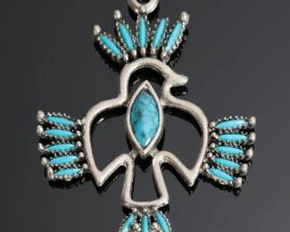 Zuni Turquoise Needlepoint Bird Pendant Native American Jewelry