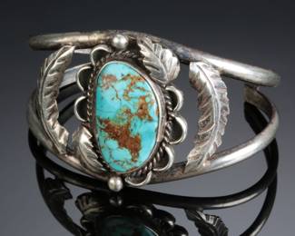 Navajo Silver & Turquoise Cuff Bracelet SZ: 6.25 Native American Jewelry
