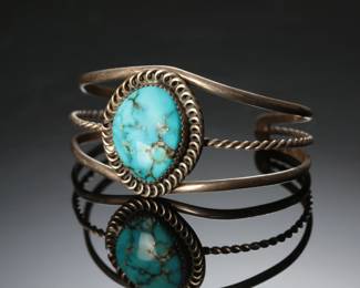 Vintage Navajo Silver & Turquoise Cuff Bracelet Native American Jewelry