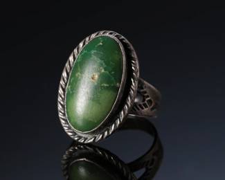 Vintage Navajo Green Turquoise & Silver Ring Native American Jewelry