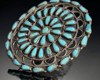 Navajo Mary Chavez Sterling Silver & Turquoise Pinwheel Pendant Pin Brooch Native American Jewelry