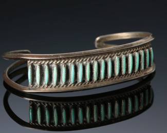 Vintage Zuni Needlepoint Turquoise Single Row Cuff Bracelet