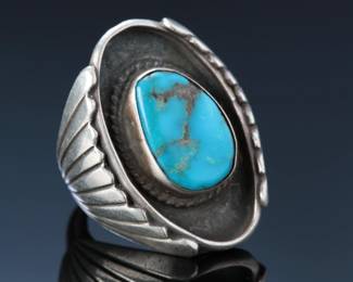 Navajo D. Clark Vintage Silver & Turquoise Ring SZ: 8.5 Native American Jewelry