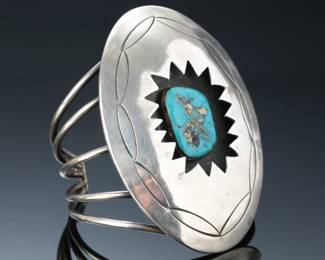 Vintage Navajo AAAA Morenci Turquoise & Silver 5 Shank Shadowbox Cuff Bracelet SZ: 6.5 Native American Jewelry