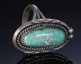 Vintage Navajo Turquoise & Silver Ring Native American Jewelry