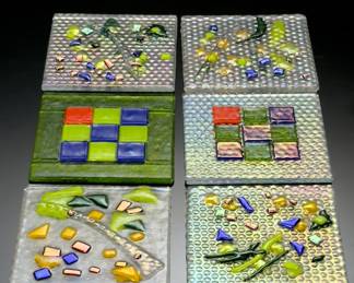 Lot of 6 5x5” Studio Art Fused Glass Tiles/Panels