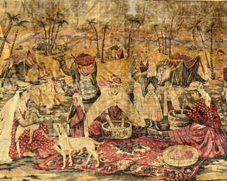 Vintage French Arab Life Scene Wall Hanging Tapestry