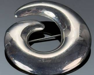 Vintage Mexican Sterling Silver Modernist Swirl Brooch Pin TC-252 Mexico 925