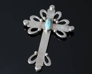 Vintage Silver & Turquoise Cross Pendant