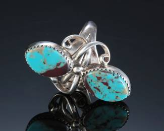 Native American Silver & Double Turquoise Ring SZ: 8.5