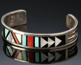 Zuni John & Rosalie Bowannie Multi-Stone Inlay Cuff Bracelet SZ: 6 Native American Jewelry