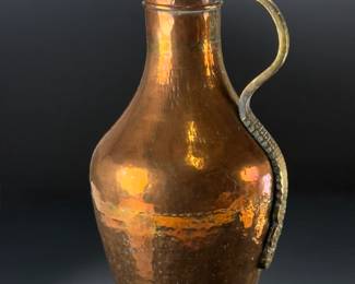 Hammered Copper/Brass Tinned Decorative Persian Ewer Vessel