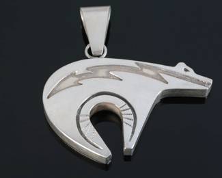 Navajo Silver Heartline Bear Pendant Native American Jewelry Calvin Peterson