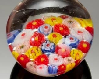 Murano Art Glass Paperweight Millefiori Flower Small