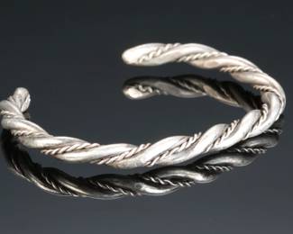 Silver Rope Twisted Vintage Cuff Bracelet SZ: 6
