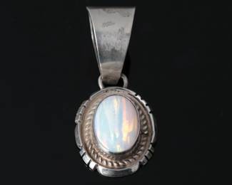 Navajo Sterling SIlver Coober Pedy Opal Pendant SIGNED Native American Jewelry