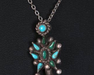 Navajo Min Squash Pedal Silver & Turquoise Necklace Native American Jewelry