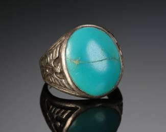 Vintage Navajo Silver Turquoise Thunderbird Ring Native American Jewelry