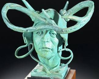 *Original* Theodore Ted Gall “Antlered Guardian: The Sentinel of Dreams” Head Bronze Sculpture