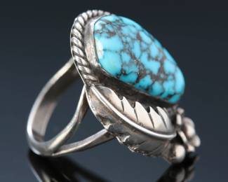 Navajo Katherine Chiquito Silver & GEM Kingman Spiderweb Turquoise Ring SZ: 7 Native American Jewelry