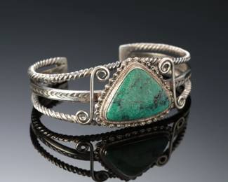 Vintage Navajo Sterling Silver & Nevada Turquoise Cuff Bracelet SZ: 6 Native American Jewelry