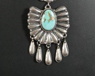 Geraldine James Navajo Carico Lake Turquoise Sterling Spoons Necklace & Earrings Set Native American Jewelry