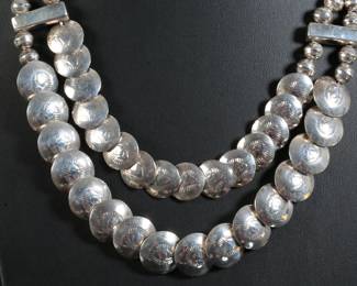 Navajo Virginia Tso Silver Stamped Disk Bead Necklace Native American Jewelry