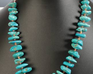 Native American Sleeping Beauty Turquoise w/Sterling Beads & Heishi Necklace