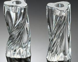 2pc Baccarat Crystal Odilon Candle Holders Pair Candlesticks