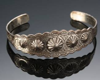 Harvey Era Sterling Plated Copper Stamped Cuff Bracelet SZ: 6.5 Native American Jewelry